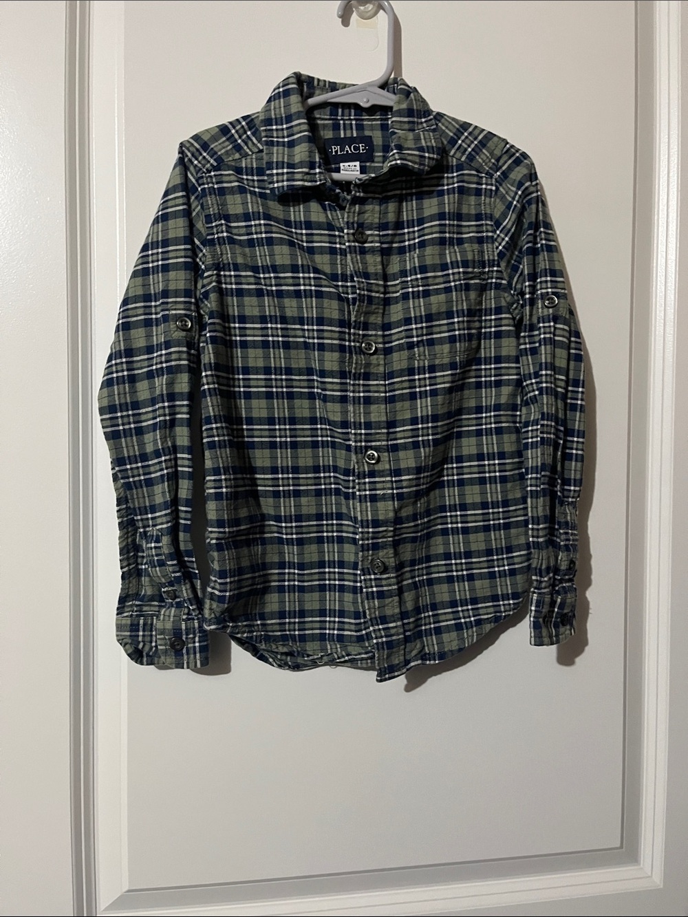 The Children's Place Green and Navy Plaid Button-Up Shirt
